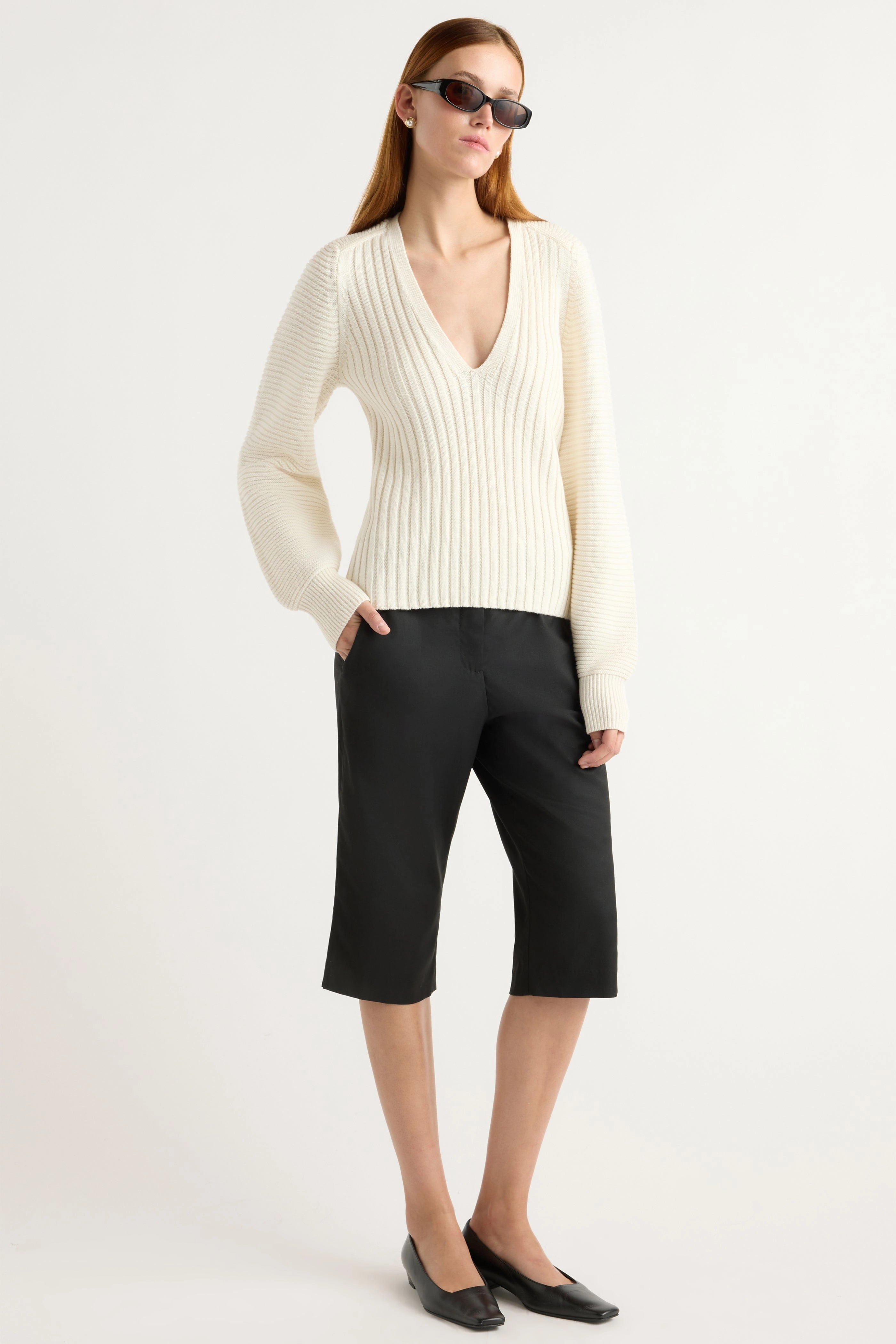Performance Flex Sanne Ottoman-Knit V-Neck Sweater