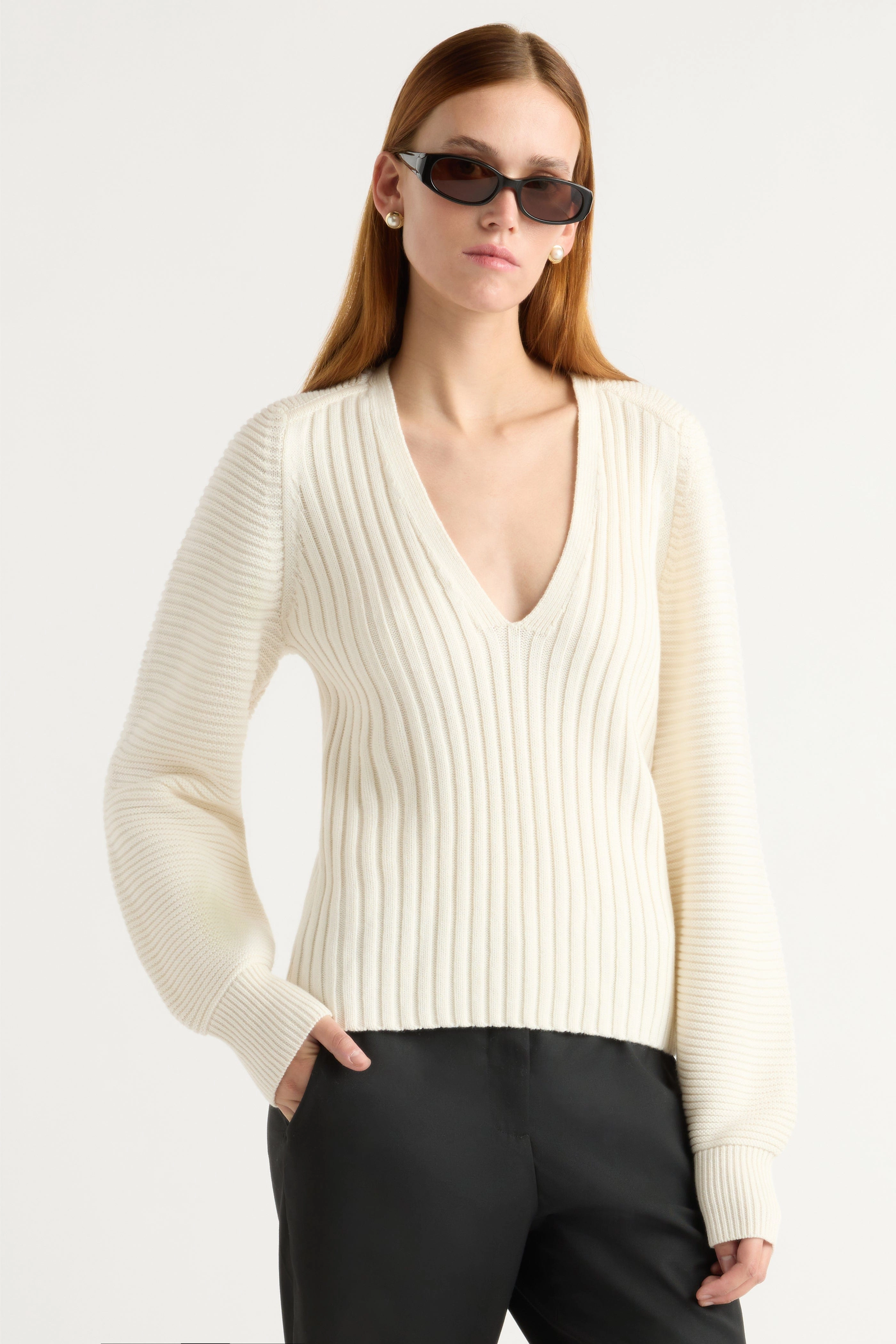 Sanne Ottoman-Knit V-Neck Sweater Classic Layer Relaxed Layers