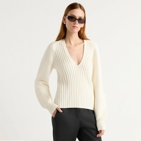 Essential Wardrobe Sanne Ottoman-Knit V-Neck Sweater