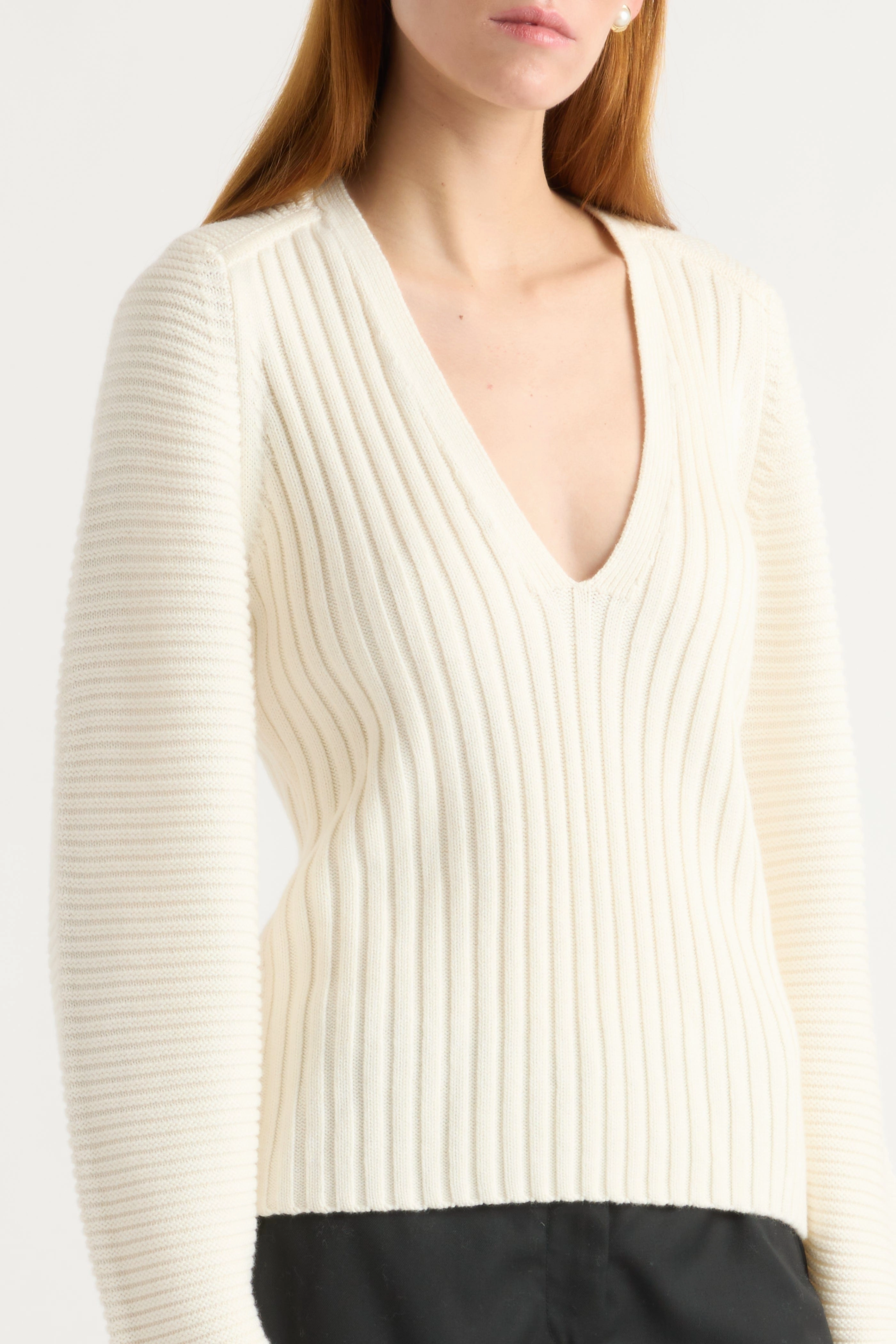 Relaxed Vibe Sanne Ottoman-Knit V-Neck Sweater