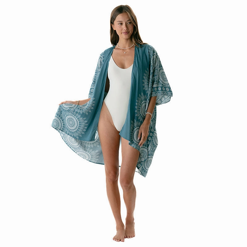 Loose Blouse DualLayer Weave Sapphire Beach Kimono