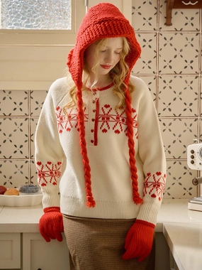 Sarah Contrast Crew Neck Pattern Sweater Fresh Layer Comfort Stretch
