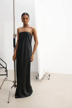 Satin Cowl Back Maxi Dress - Black Lightweight Layer Long Lines