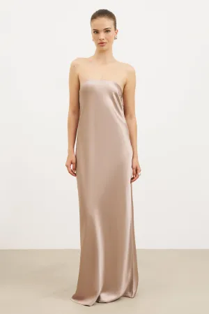Satin Cowl Back Maxi Dress - Taupe Tear-resistant Eye Catching