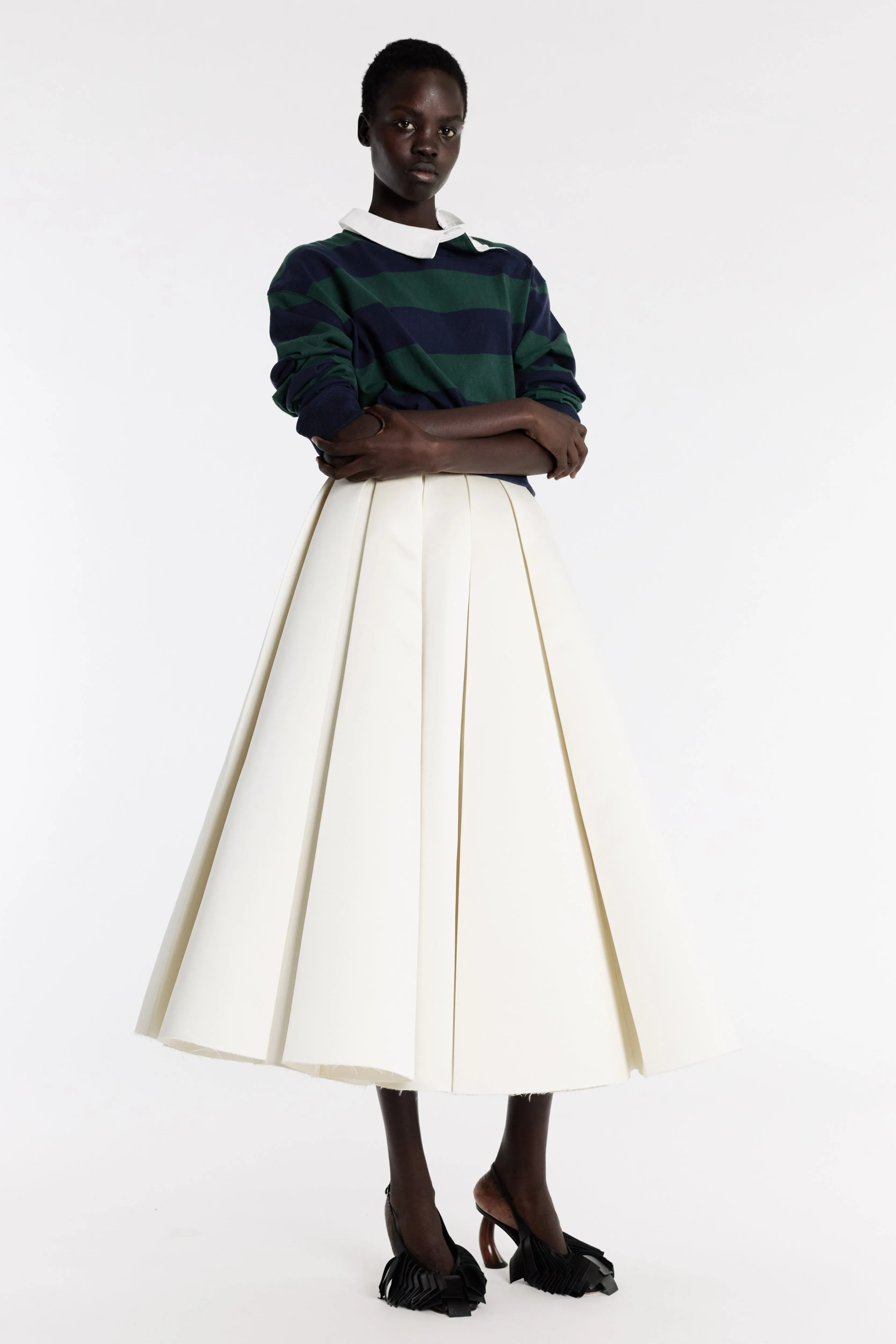 Satin Panelled Skirt Ivory Refined Edge