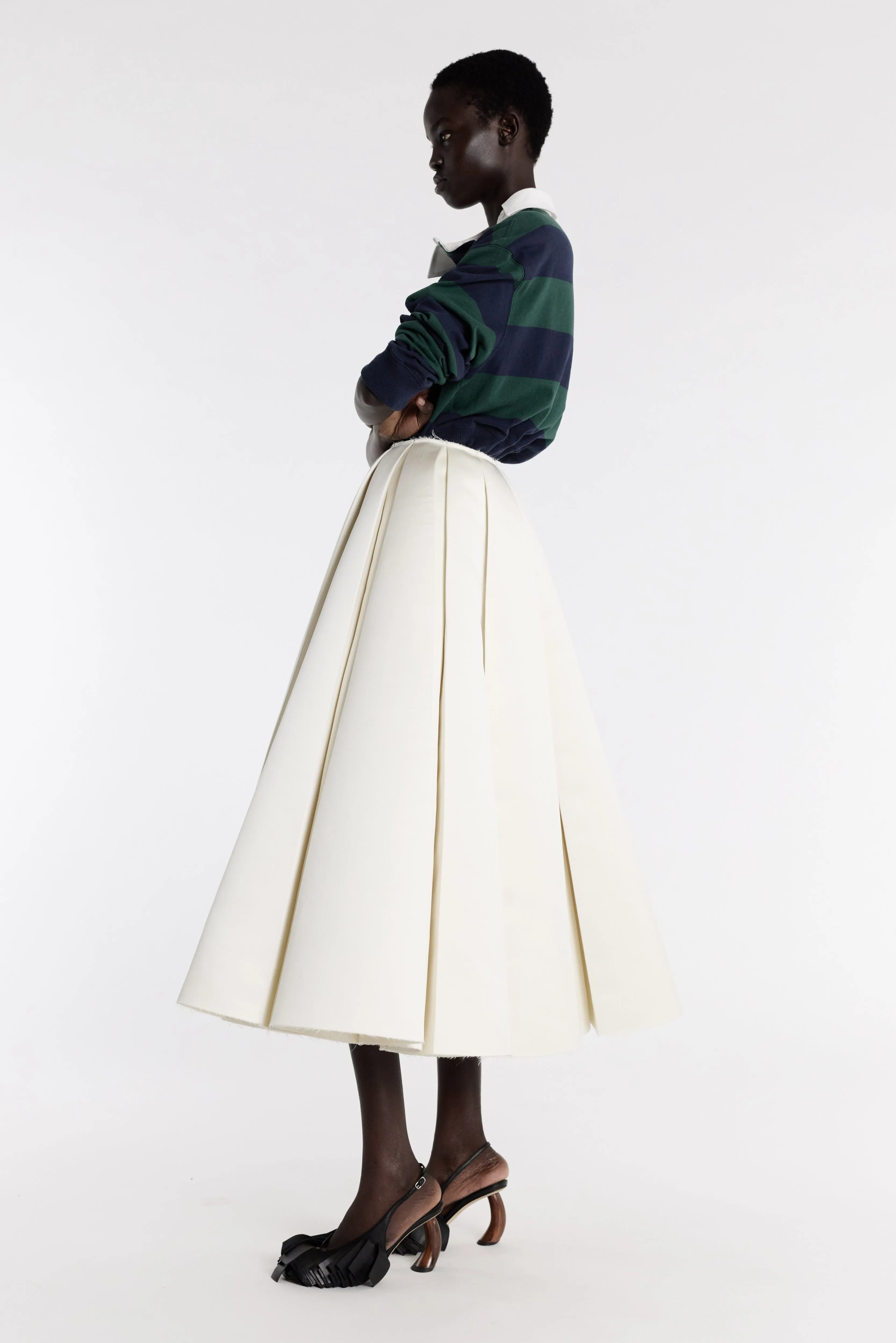 Satin Panelled Skirt Ivory Polished Fit Structured silhouette
