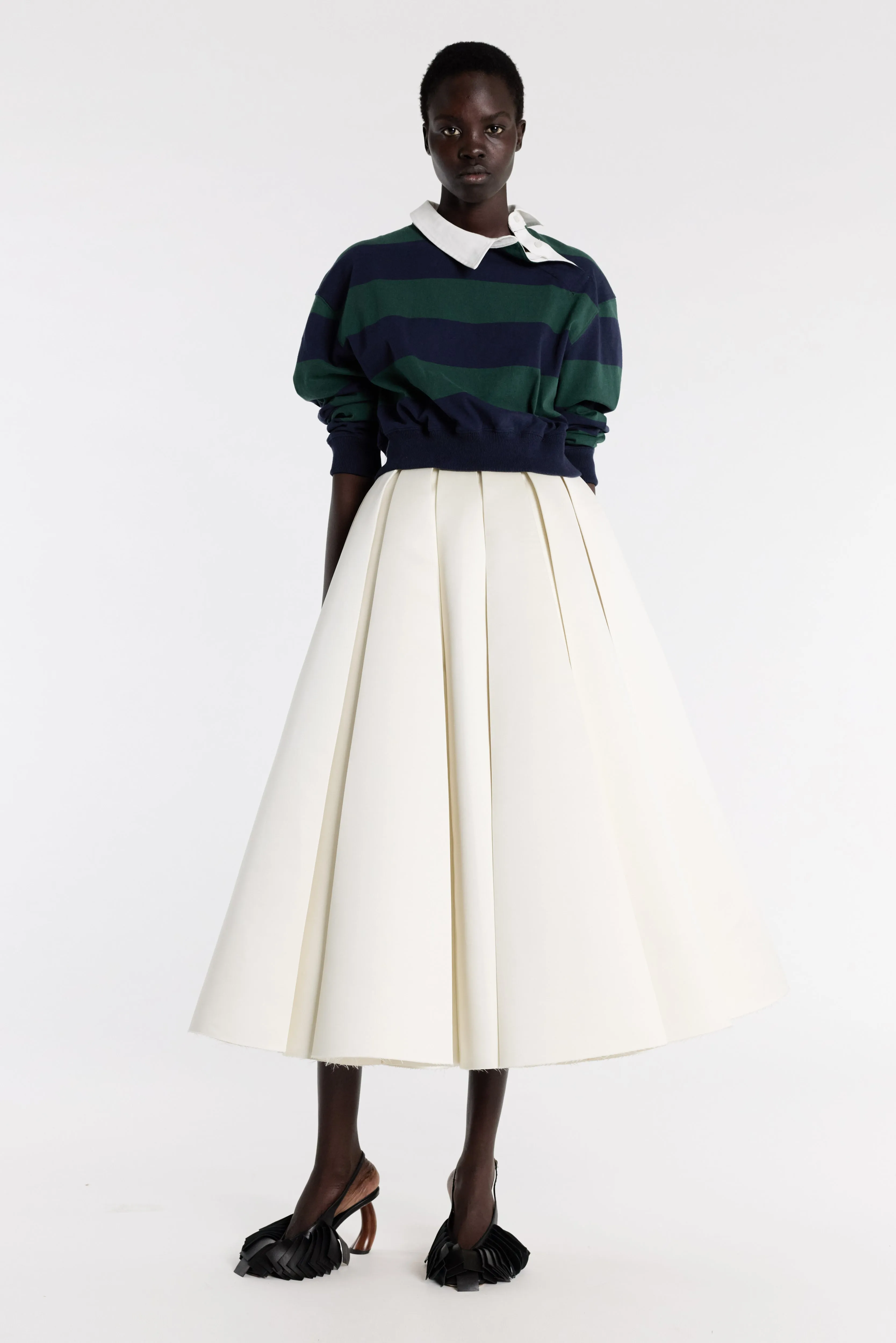 Satin Panelled Skirt Ivory Soft Movement Two Tone Trim