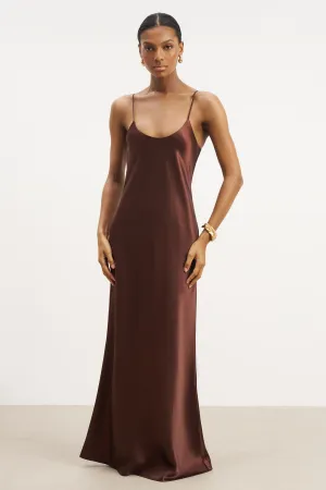 Satin Scoop Neck Camisole Maxi Dress - Carob light layering