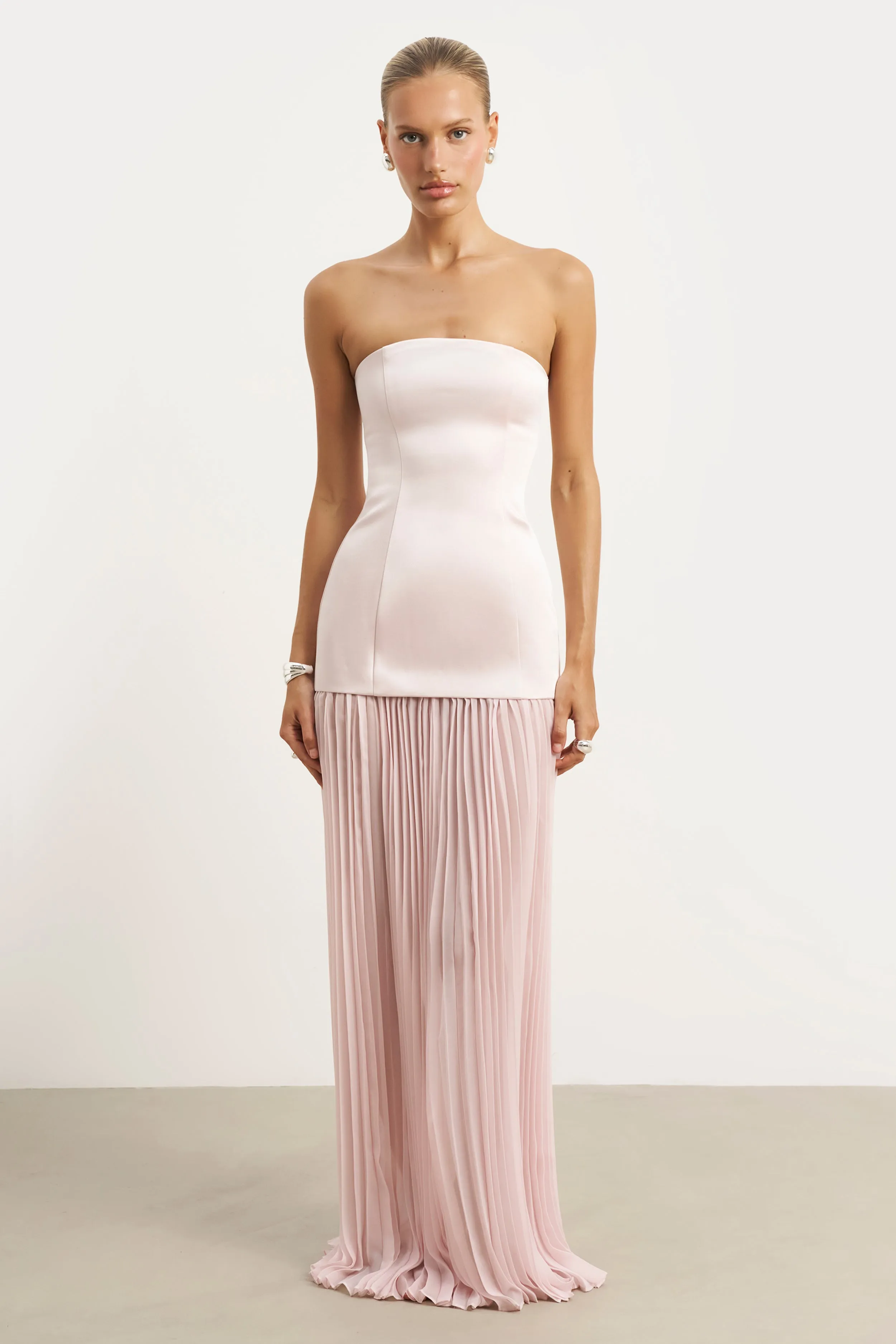 Refined Form Smart Fashion Satin Structured Bodice Gown - Blush
