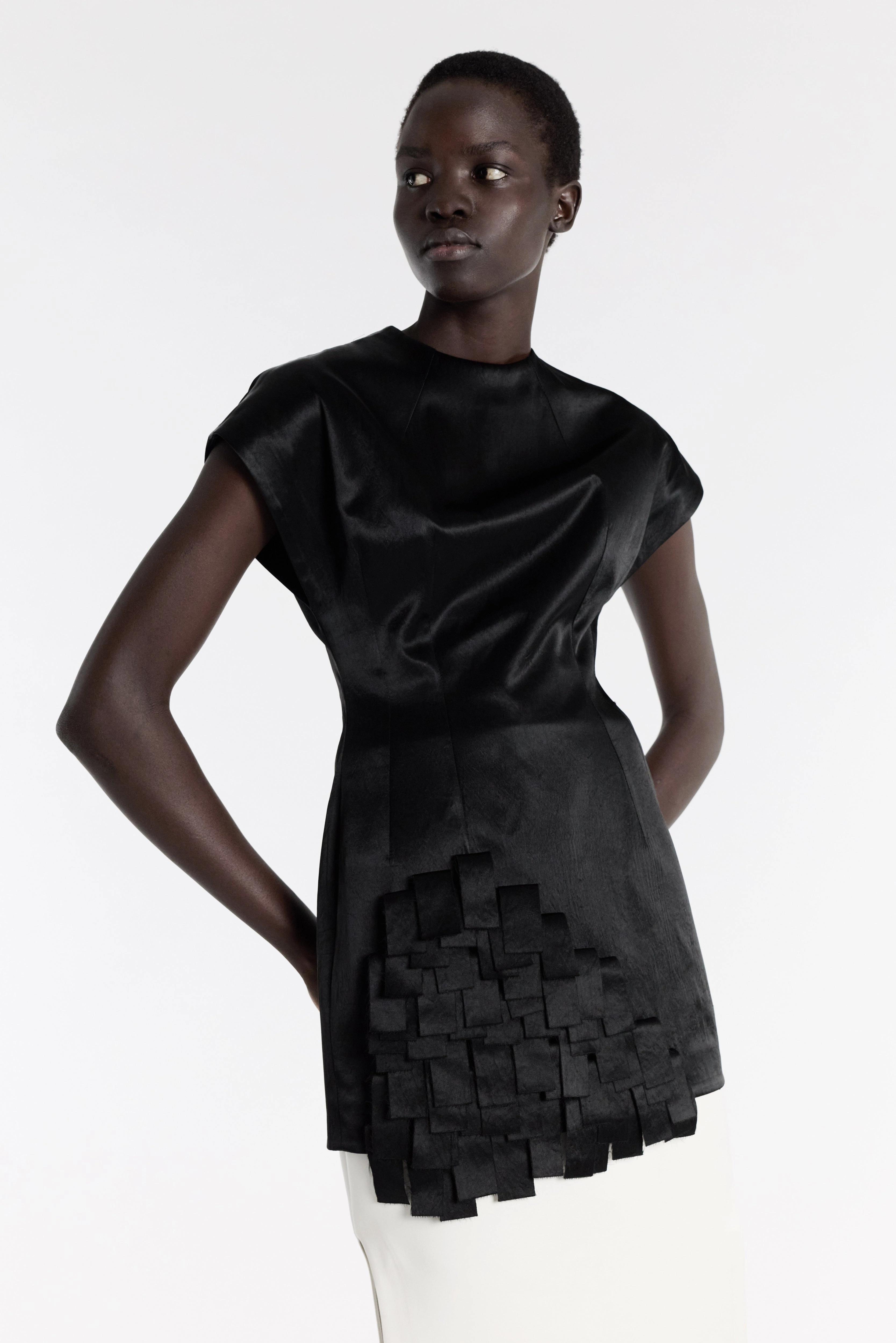 Satin Top With Rectangle Detail Black Pocket Reinforcement