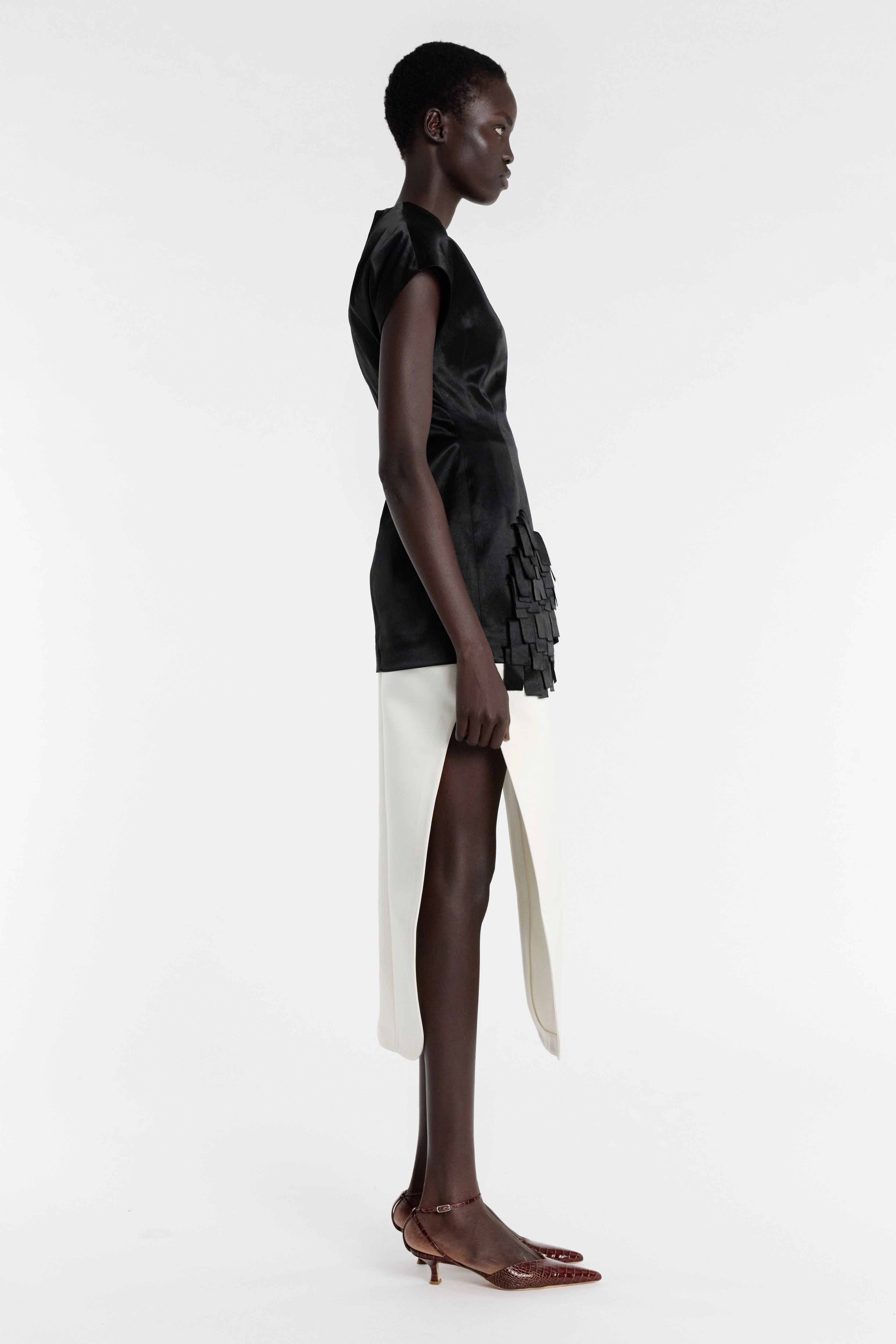 Antimicrobial Treatment Satin Top With Rectangle Detail Black