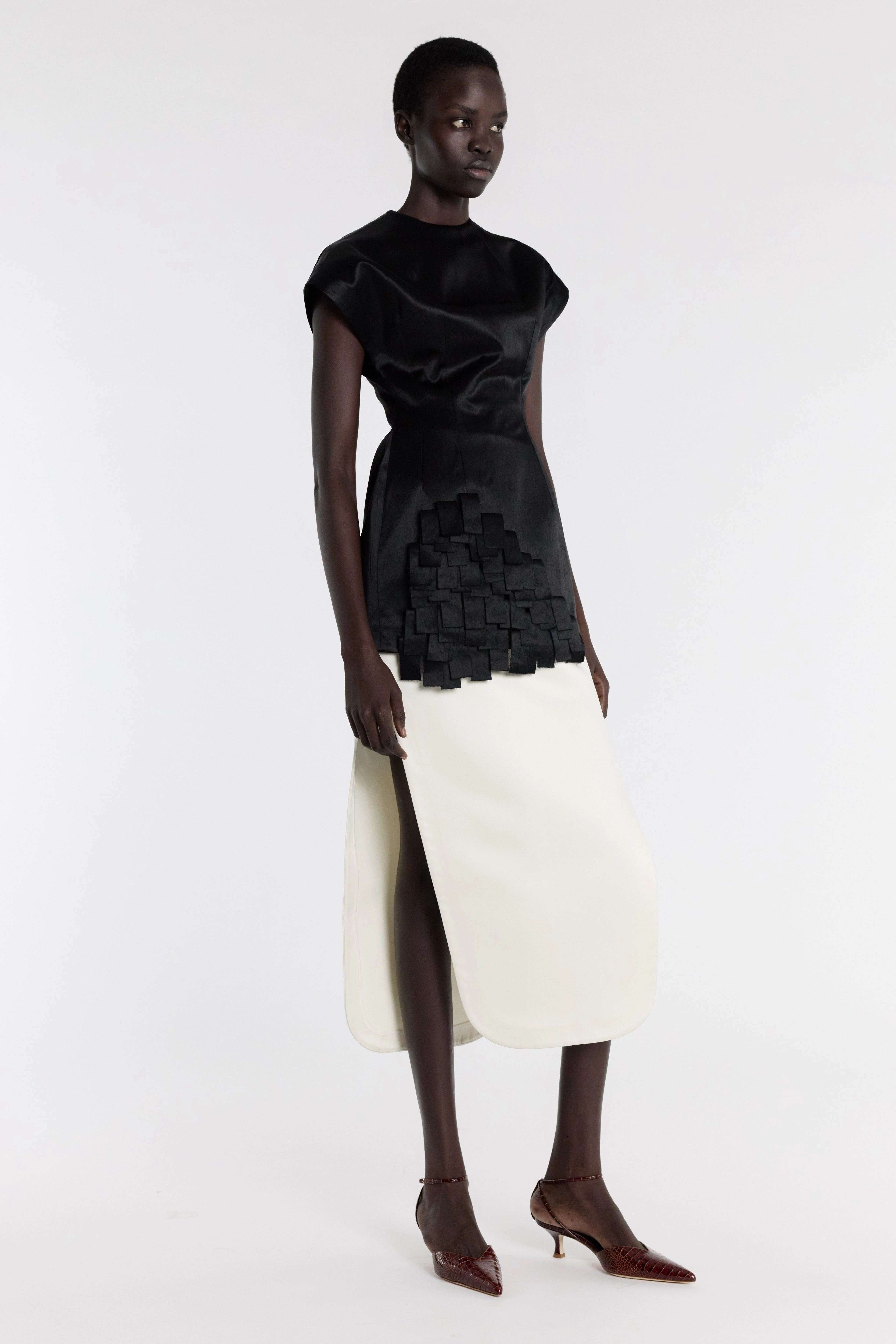 Antistatic Satin Top With Rectangle Detail Black
