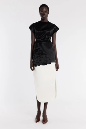 Satin Top With Rectangle Detail Black Activewear Top Moisture Wicking Material