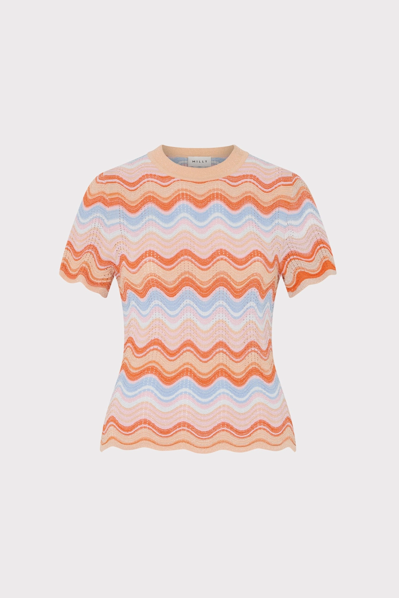 Scallop Wave Short Sleeve Top Textured Slub Yarn Effortless Comfort