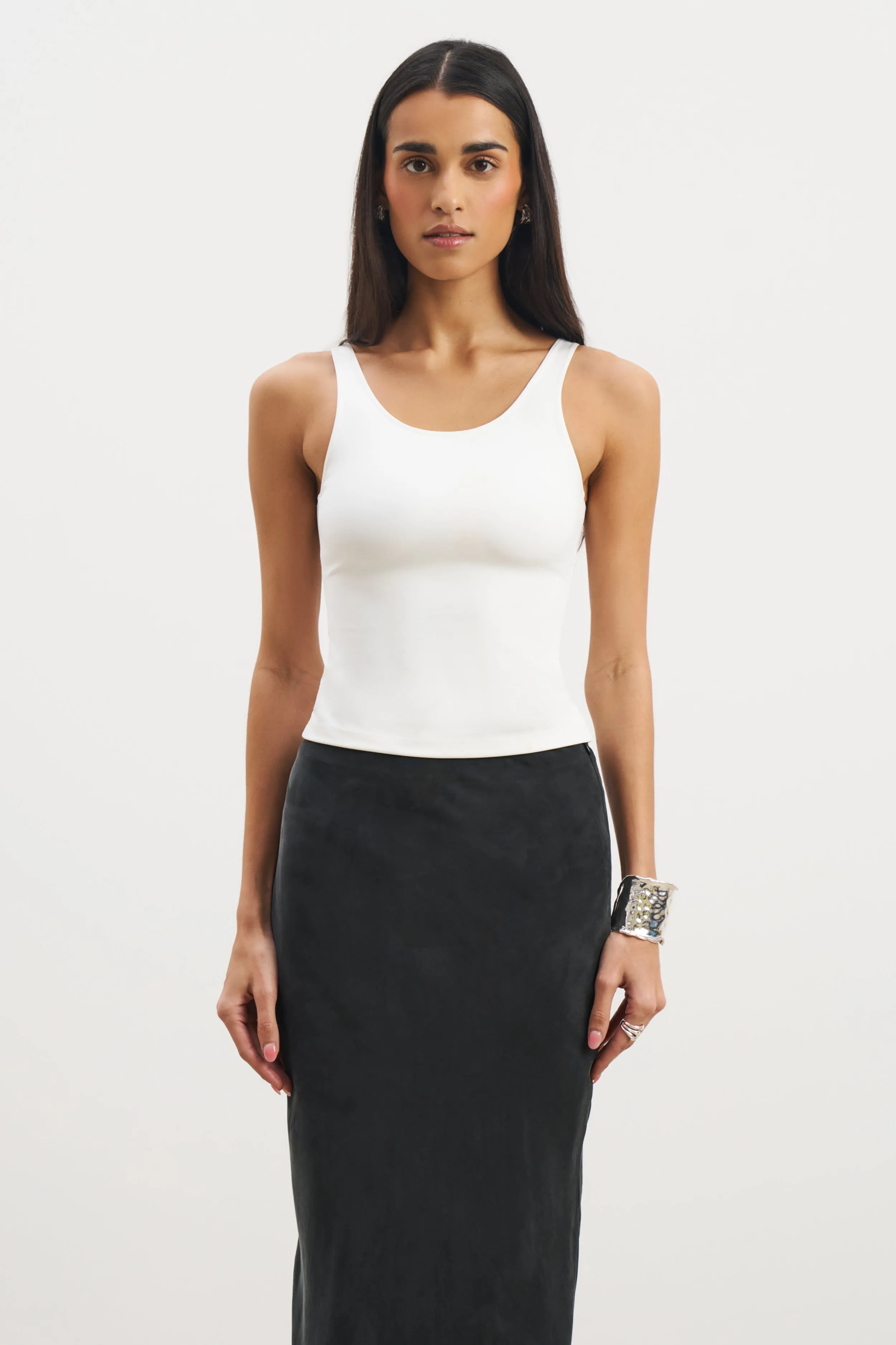 Zero Waste Cut Pattern Scoop Neck Tank Top - White