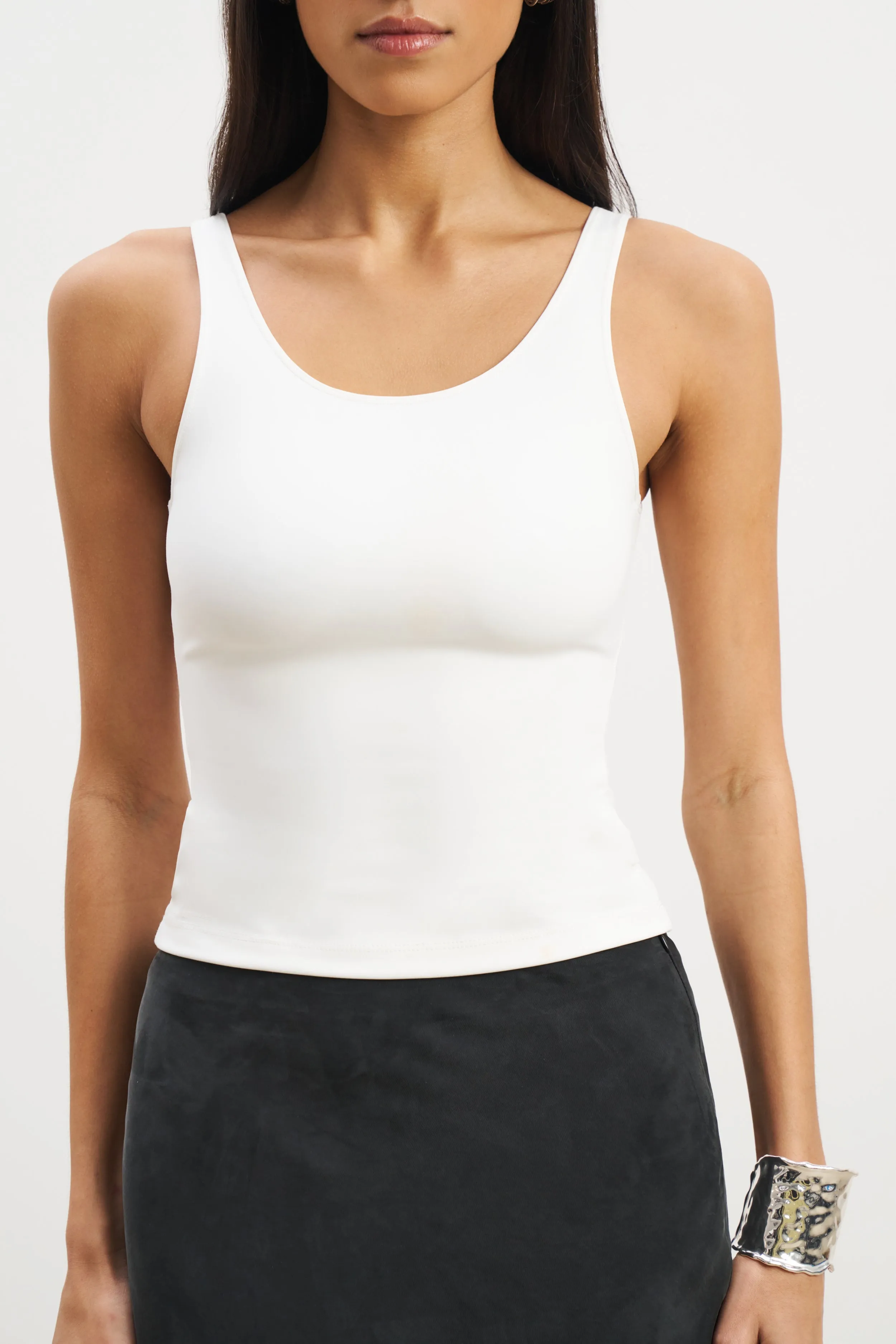 Timeless Cut Yarn Dye Stripe Scoop Neck Tank Top - White