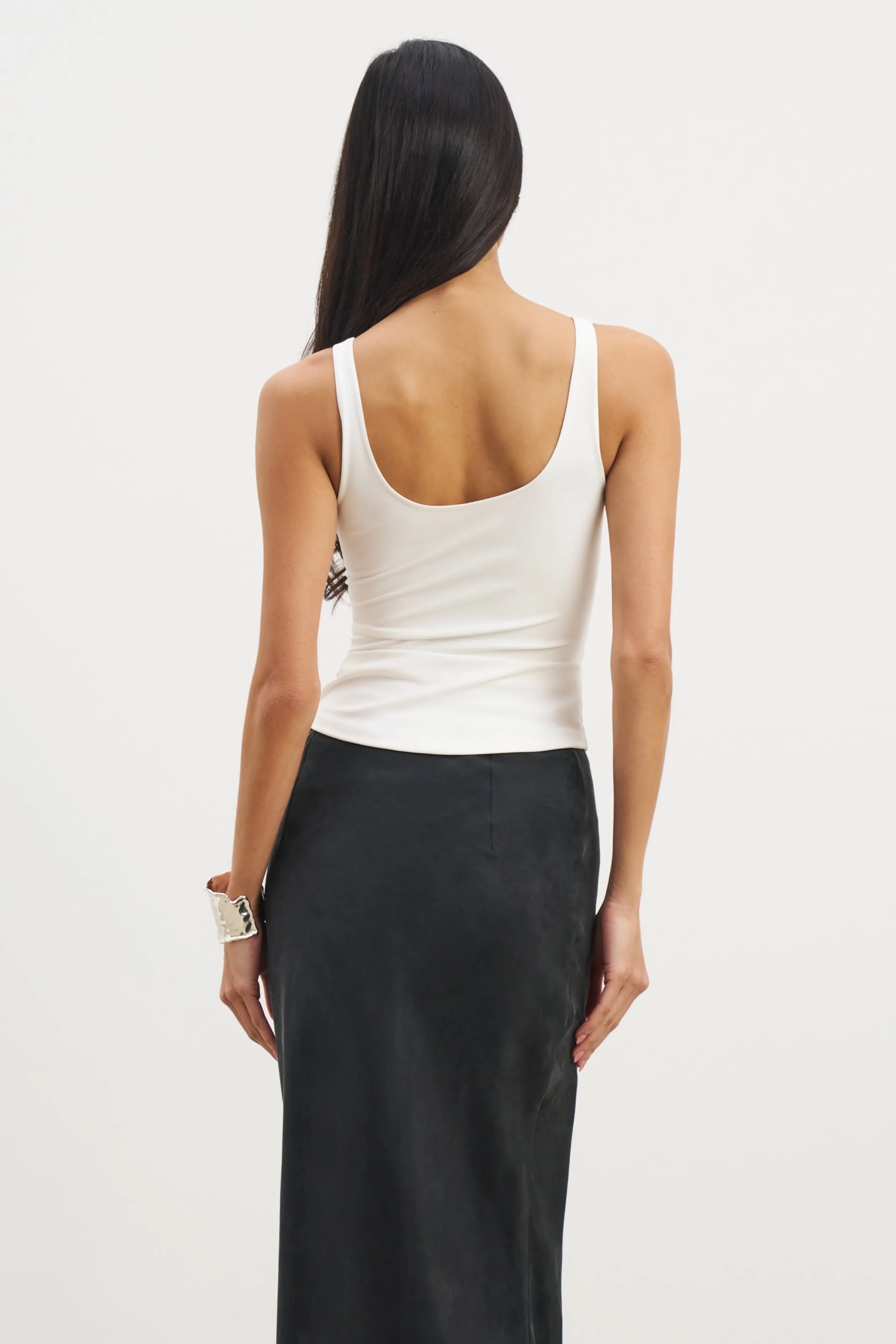 Scoop Neck Tank Top - White Yarn Dye Stripe Anti Pilling Technology
