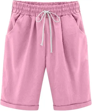 sdbrld Bermuda Shorts for Women Casual Summer,Womens Bermuda Shorts Plus SizeFashion Long Shorts Loose Elastic Waist Shorts