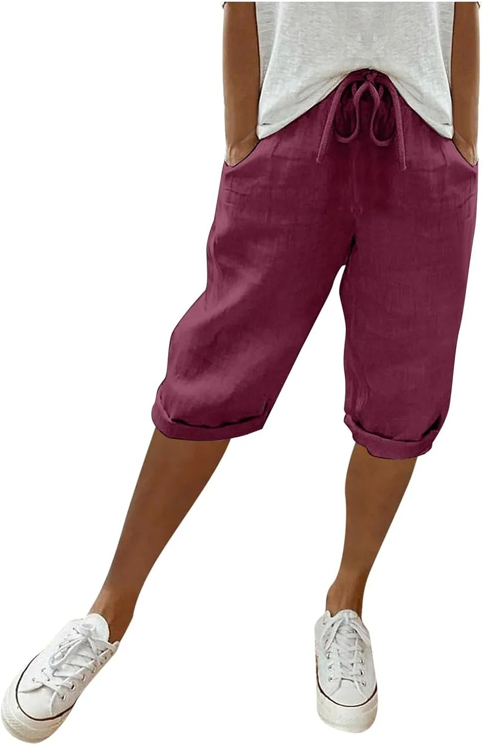 sdbrld Bermuda Shorts for Women Casual Summer,Womens Bermuda Shorts Plus SizeFashion Long Shorts Loose Elastic Waist Shorts
