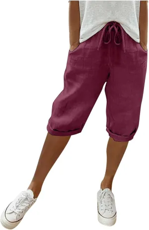 sdbrld Bermuda Shorts for Women Casual Summer,Womens Bermuda Shorts Plus SizeFashion Long Shorts Loose Elastic Waist Shorts