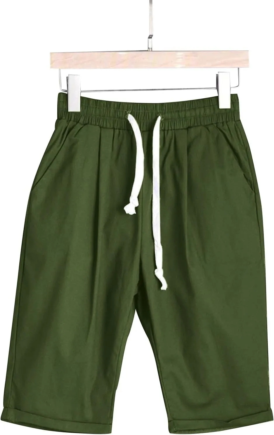 sdbrld Bermuda Shorts for Women Knee Length,Womens Bermuda Shorts with Pockets Casual Summer Elastic Waisted Bermuda Shorts