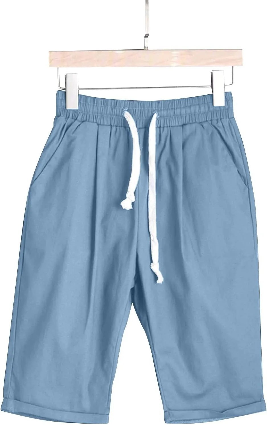 sdbrld Bermuda Shorts for Women Knee Length,Womens Bermuda Shorts with Pockets Casual Summer Elastic Waisted Bermuda Shorts