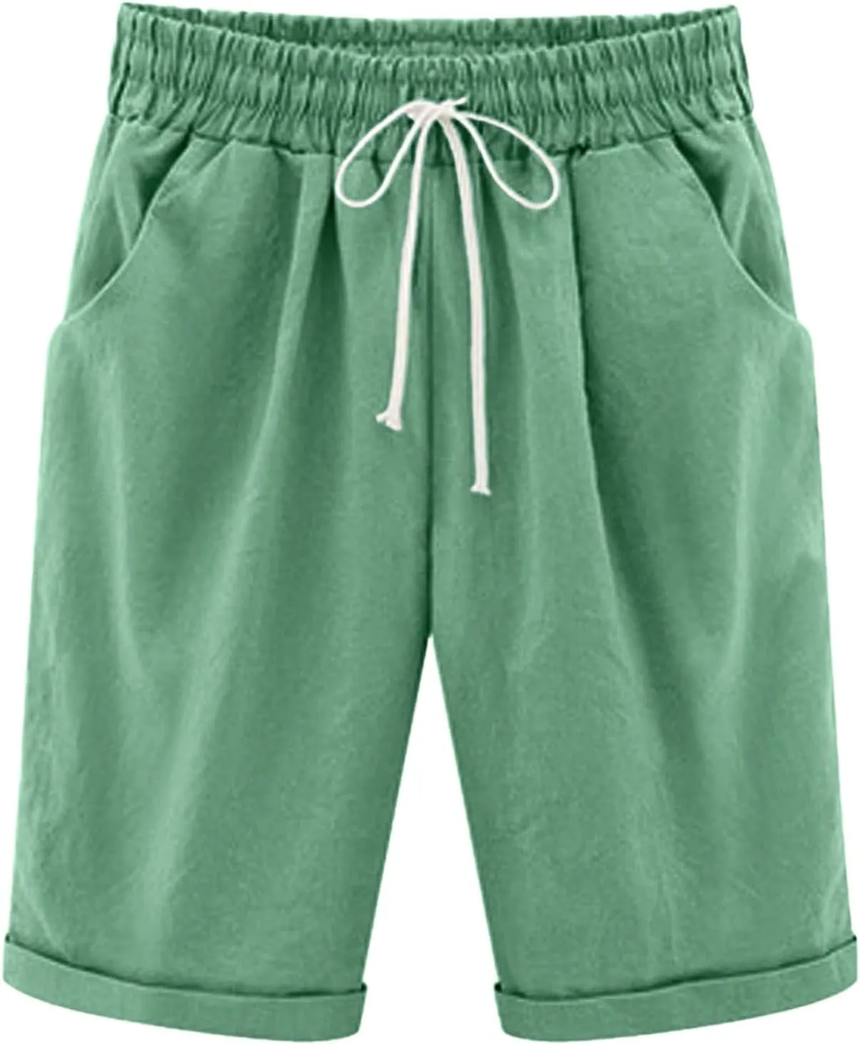 sdbrld Bermuda Shorts for Women Knee Length,Womens Bermuda Shorts with Pockets Casual Summer Elastic Waisted Bermuda Shorts
