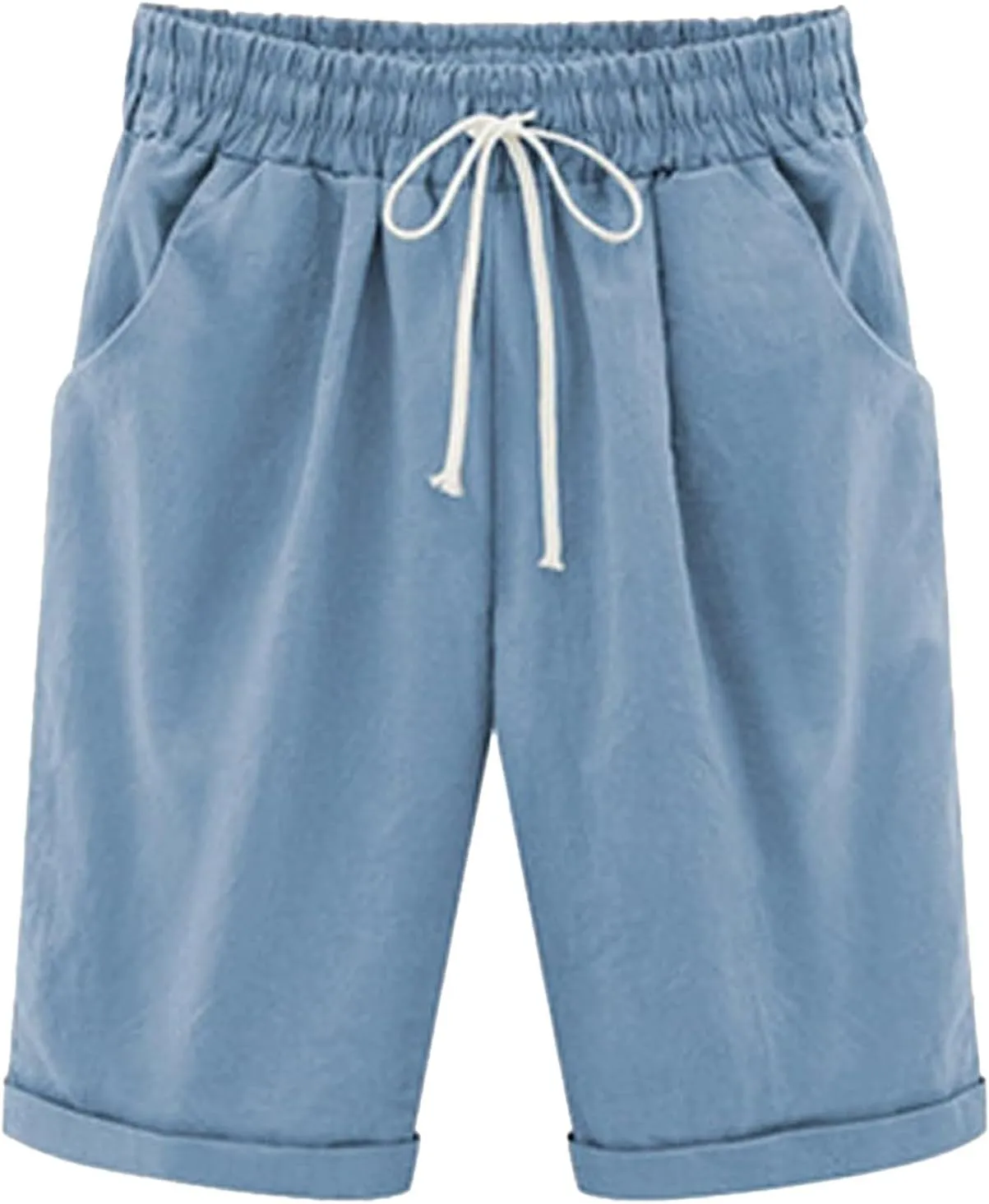sdbrld Bermuda Shorts for Women Knee Length,Womens Bermuda Shorts with Pockets Casual Summer Elastic Waisted Bermuda Shorts
