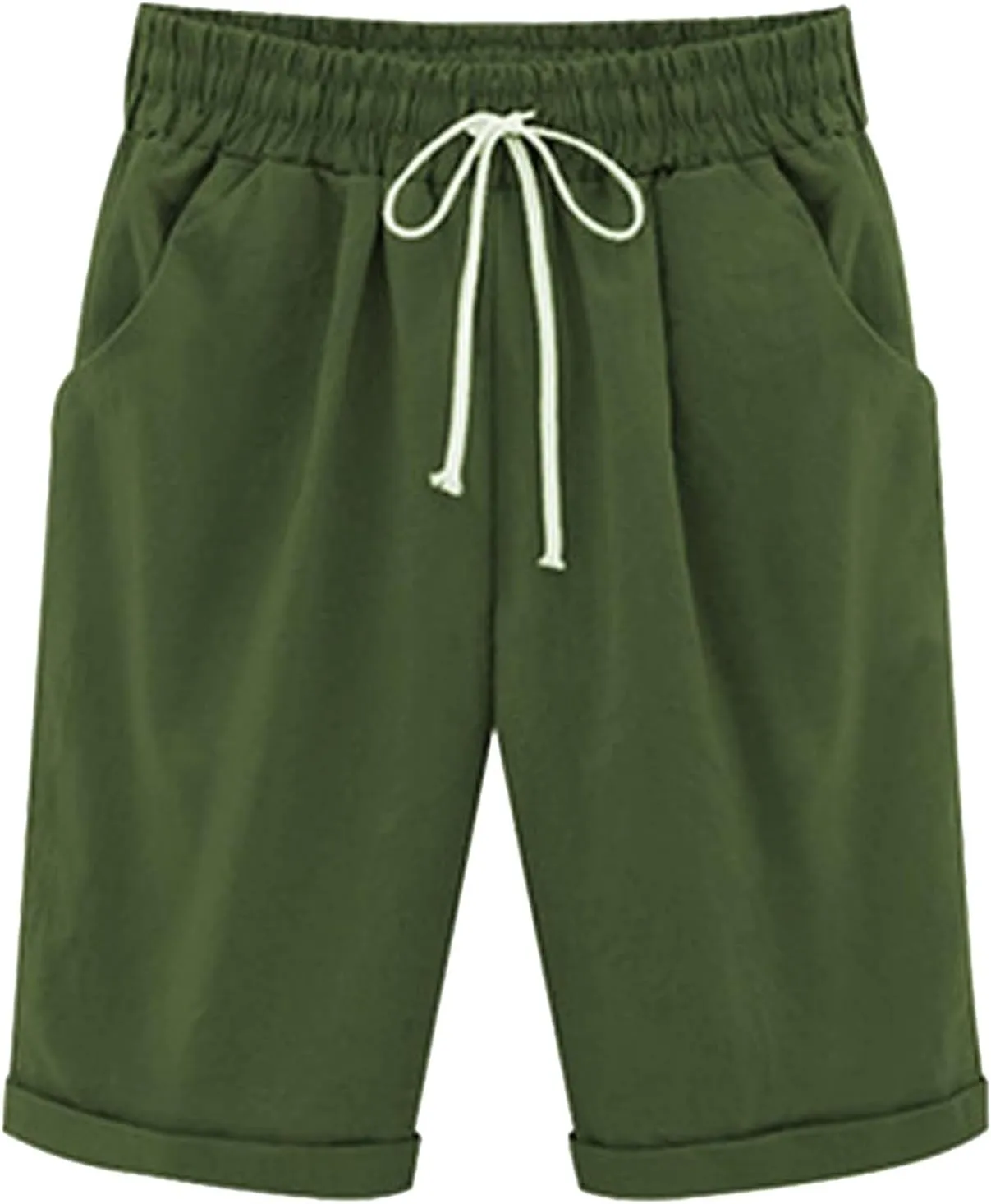 sdbrld Bermuda Shorts for Women Knee Length,Womens Bermuda Shorts with Pockets Casual Summer Elastic Waisted Bermuda Shorts