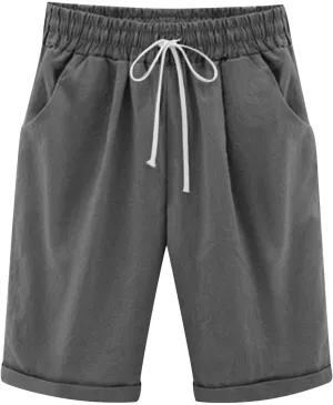 sdbrld Bermuda Shorts for Women Knee Length,Womens Bermuda Shorts with Pockets Casual Summer Elastic Waisted Bermuda Shorts