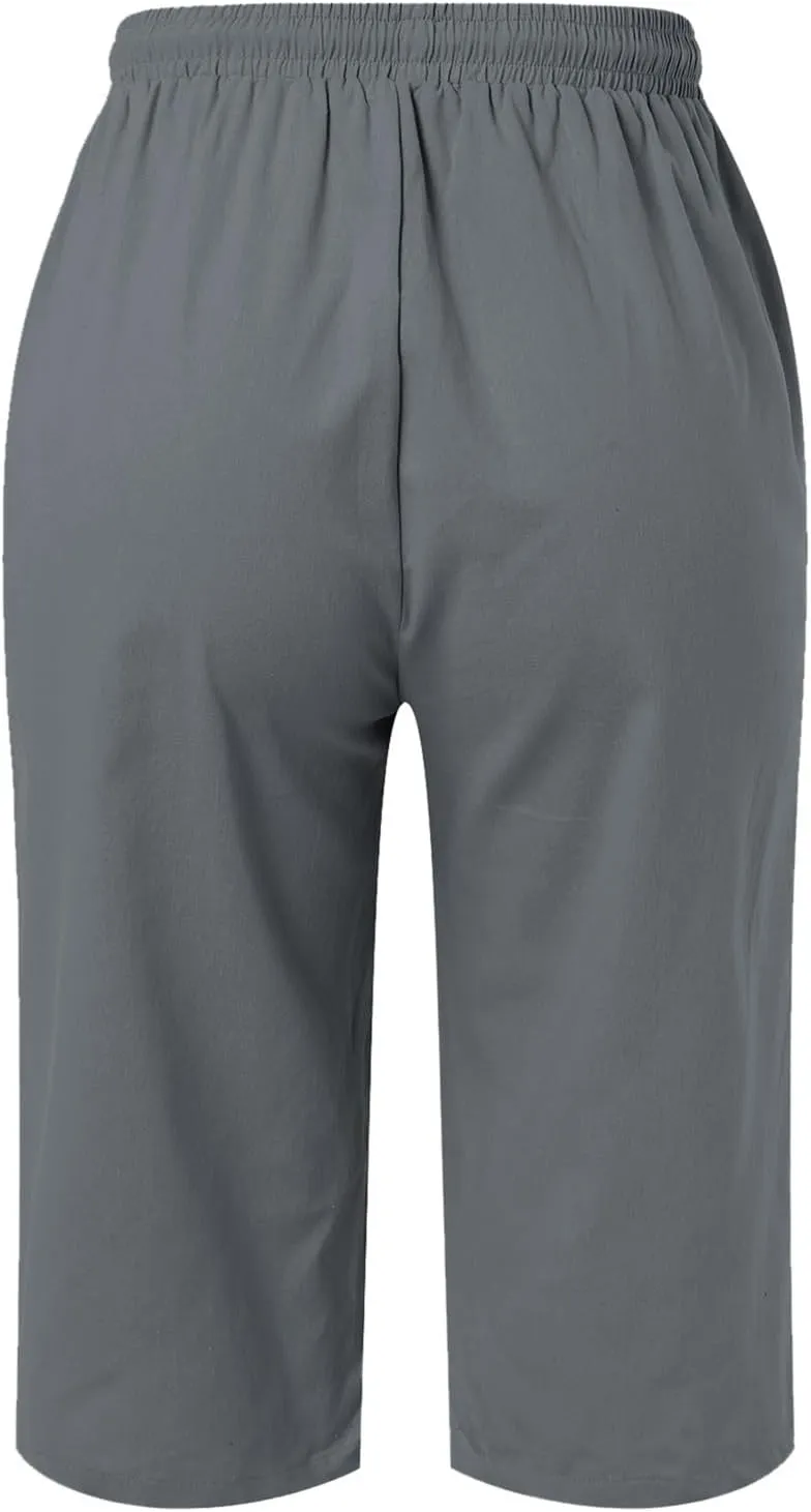sdbrld Linen Shorts for Women High Waisted Plus Size Knee-Length Bermuda Shorts 2024 Drawstring Casual Summer Shorts w/Pocket
