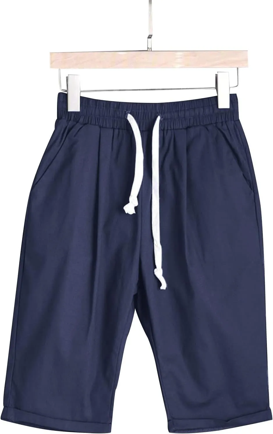 sdbrld Womens Shorts for Summer Knee-Length Casual Bermuda Shorts Walking Hiking Shorts Women with Elastic Waist Drawstring