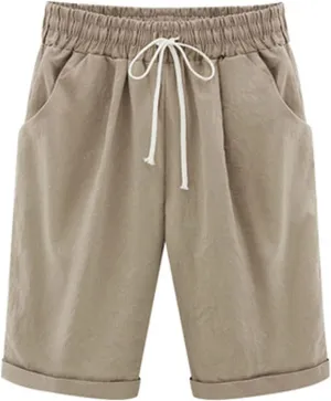 sdbrld Womens Shorts for Summer Knee-Length Casual Bermuda Shorts Walking Hiking Shorts Women with Elastic Waist Drawstring