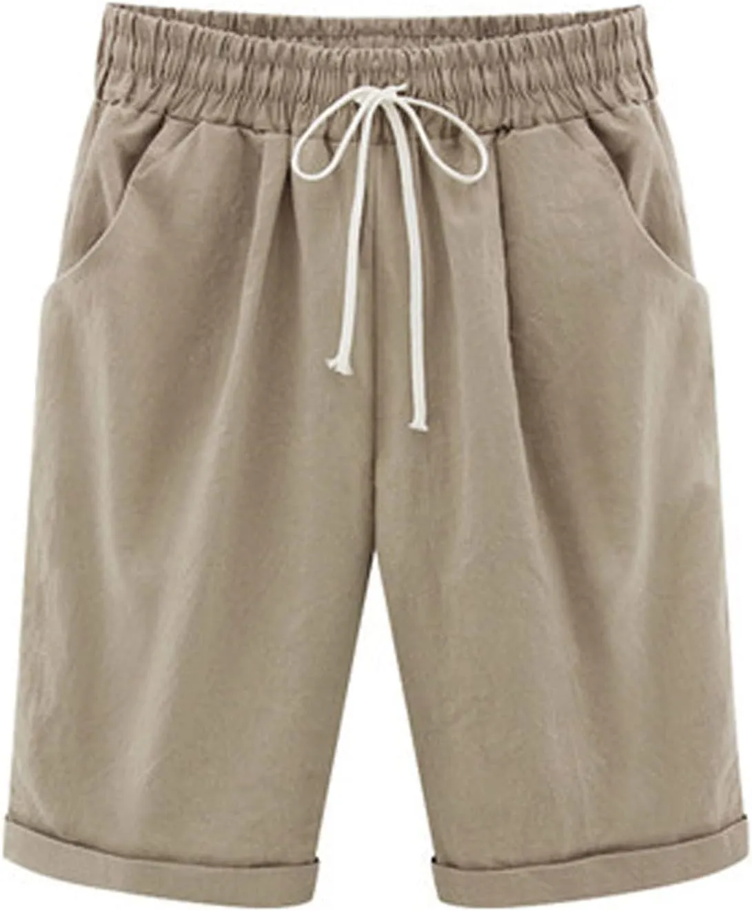 sdbrld Womens Shorts for Summer Knee-Length Casual Bermuda Shorts Walking Hiking Shorts Women with Elastic Waist Drawstring