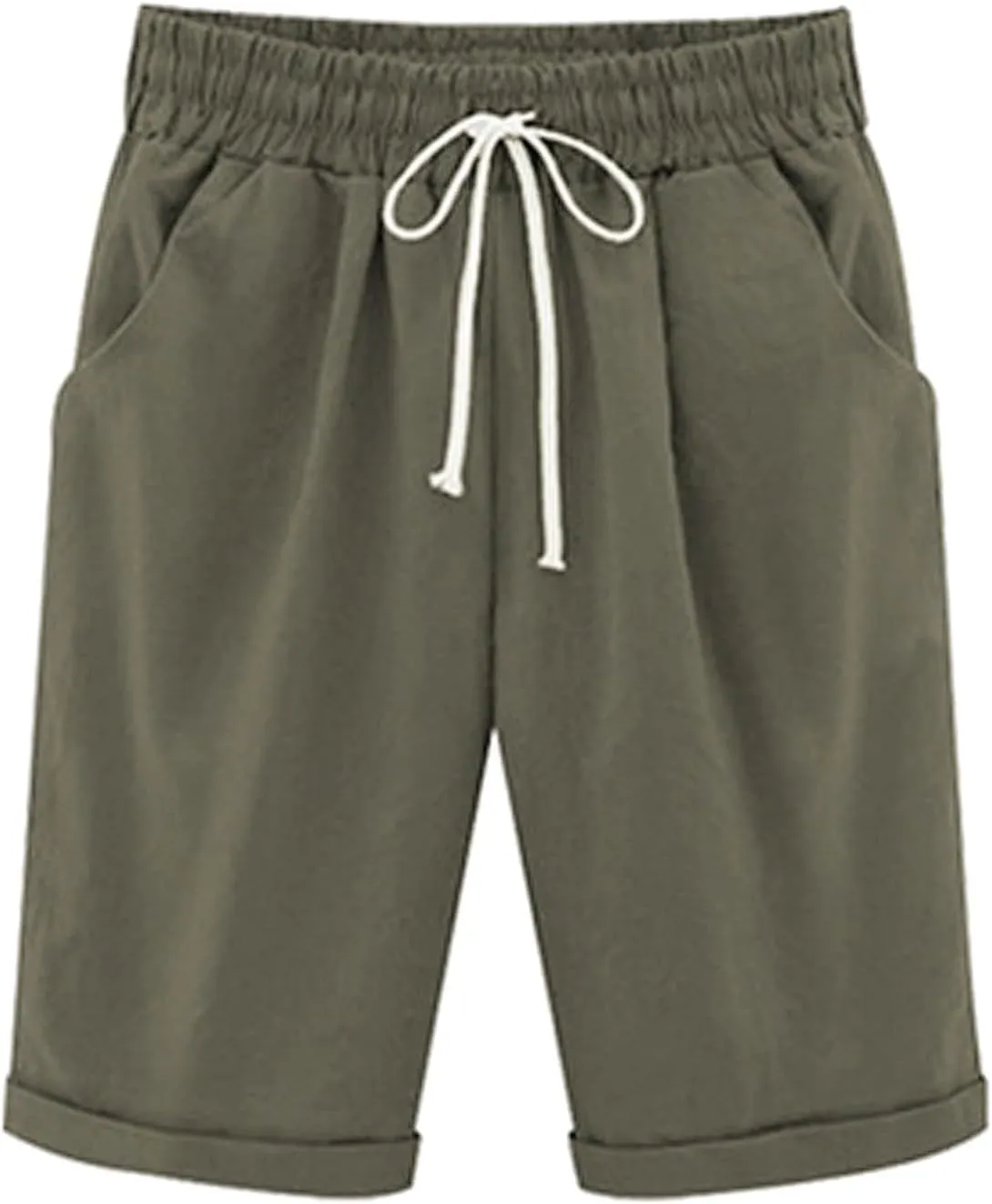 sdbrld Womens Shorts for Summer Knee-Length Casual Bermuda Shorts Walking Hiking Shorts Women with Elastic Waist Drawstring