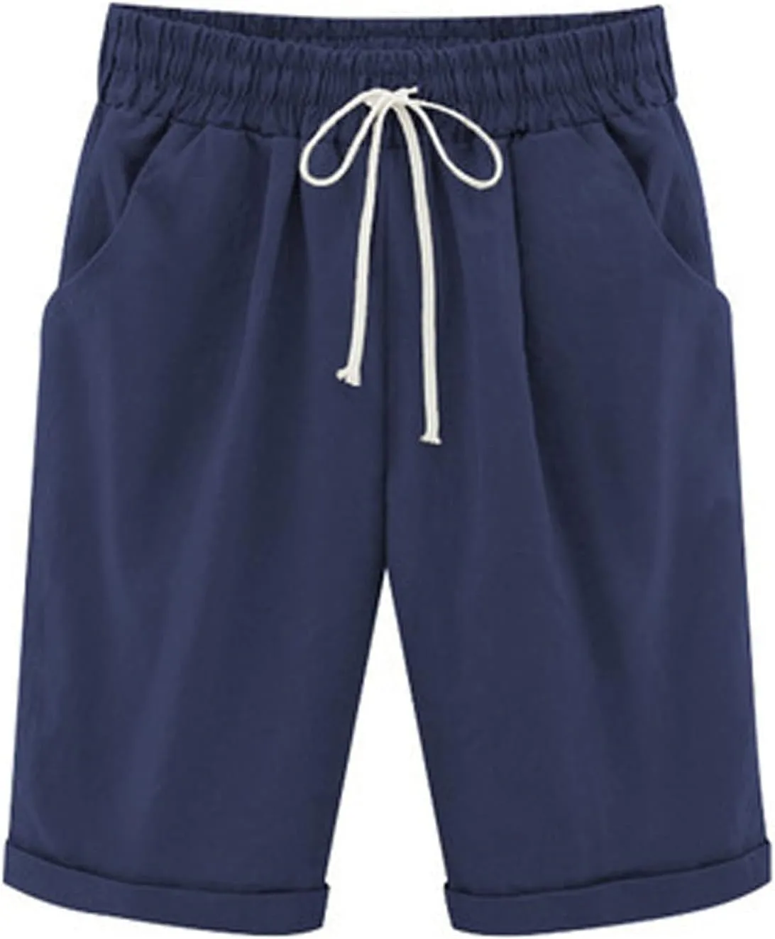 sdbrld Womens Shorts for Summer Knee-Length Casual Bermuda Shorts Walking Hiking Shorts Women with Elastic Waist Drawstring