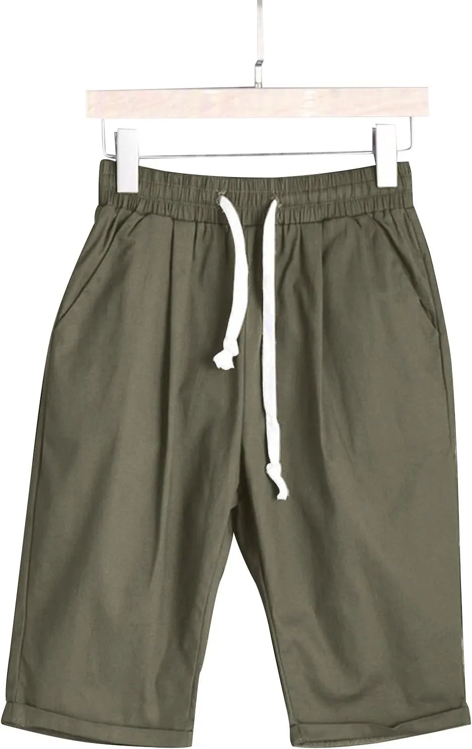 sdbrld Womens Shorts for Summer Knee-Length Casual Bermuda Shorts Walking Hiking Shorts Women with Elastic Waist Drawstring