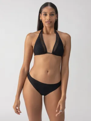 BlendMaterials Sea Crochet Halter Tall Tri Bikini Top Black