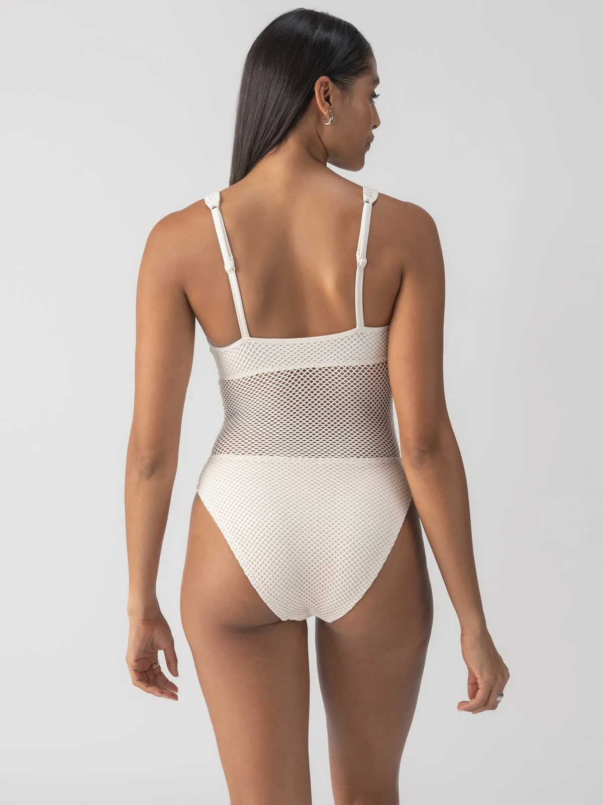 Sea Crochet High Leg Scoop Neck One-Piece White Sand Distressed Texture Odor Control Finish