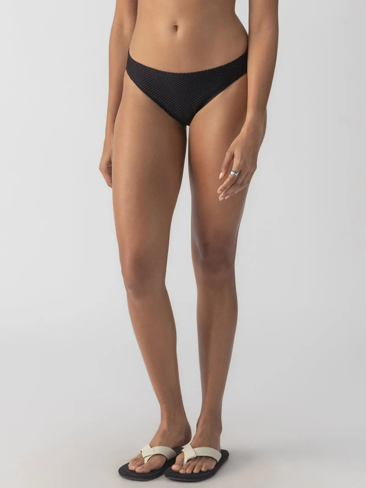 Sea Crochet Hipster Bikini Bottom Black Tencel Cotton Hybrid Weave MinimalistCut