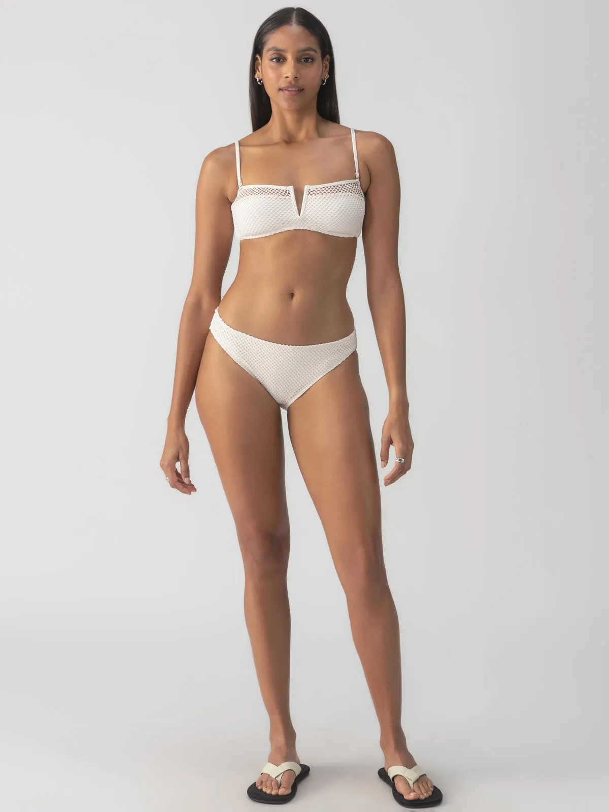 RibbedHemline AntiOdor Sea Crochet Hipster Bikini Bottom White Sand