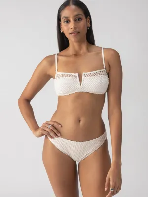Flexible Knit Blend Comfortable Look Sea Crochet V-Wire Bandeau Bikini Top White Sand
