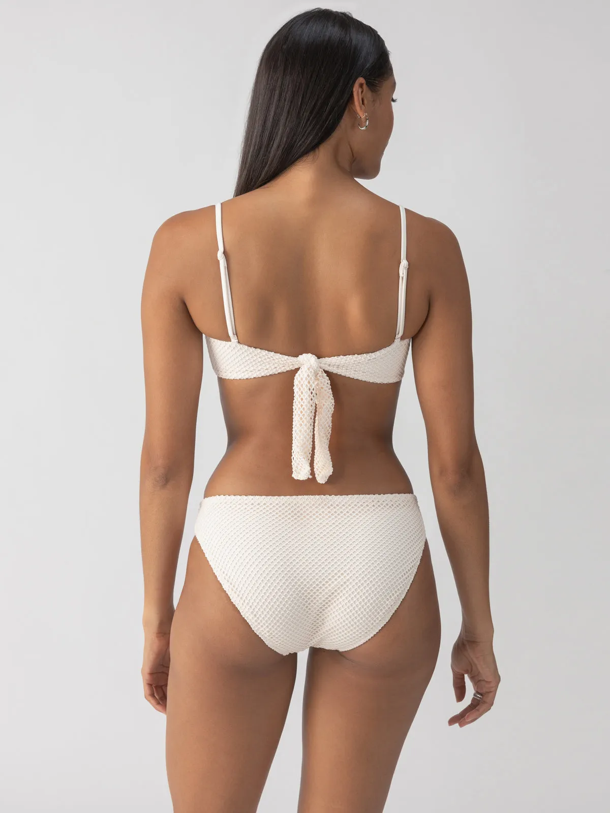 Sea Crochet V-Wire Bandeau Bikini Top White Sand Adjustable Hem Toggles