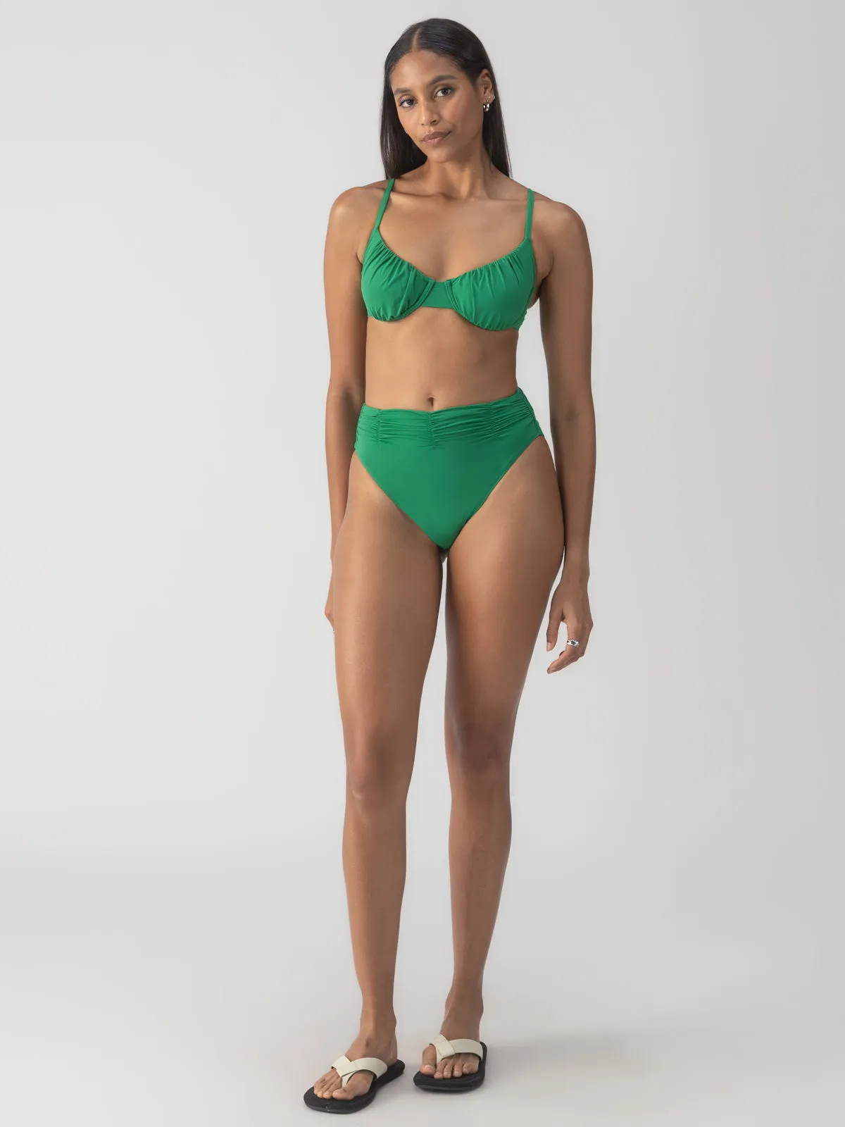 FadeResistant Coating BoxyCrop Beach Goddess Excess Shirr Waist Bikini Bottom Perky Palm