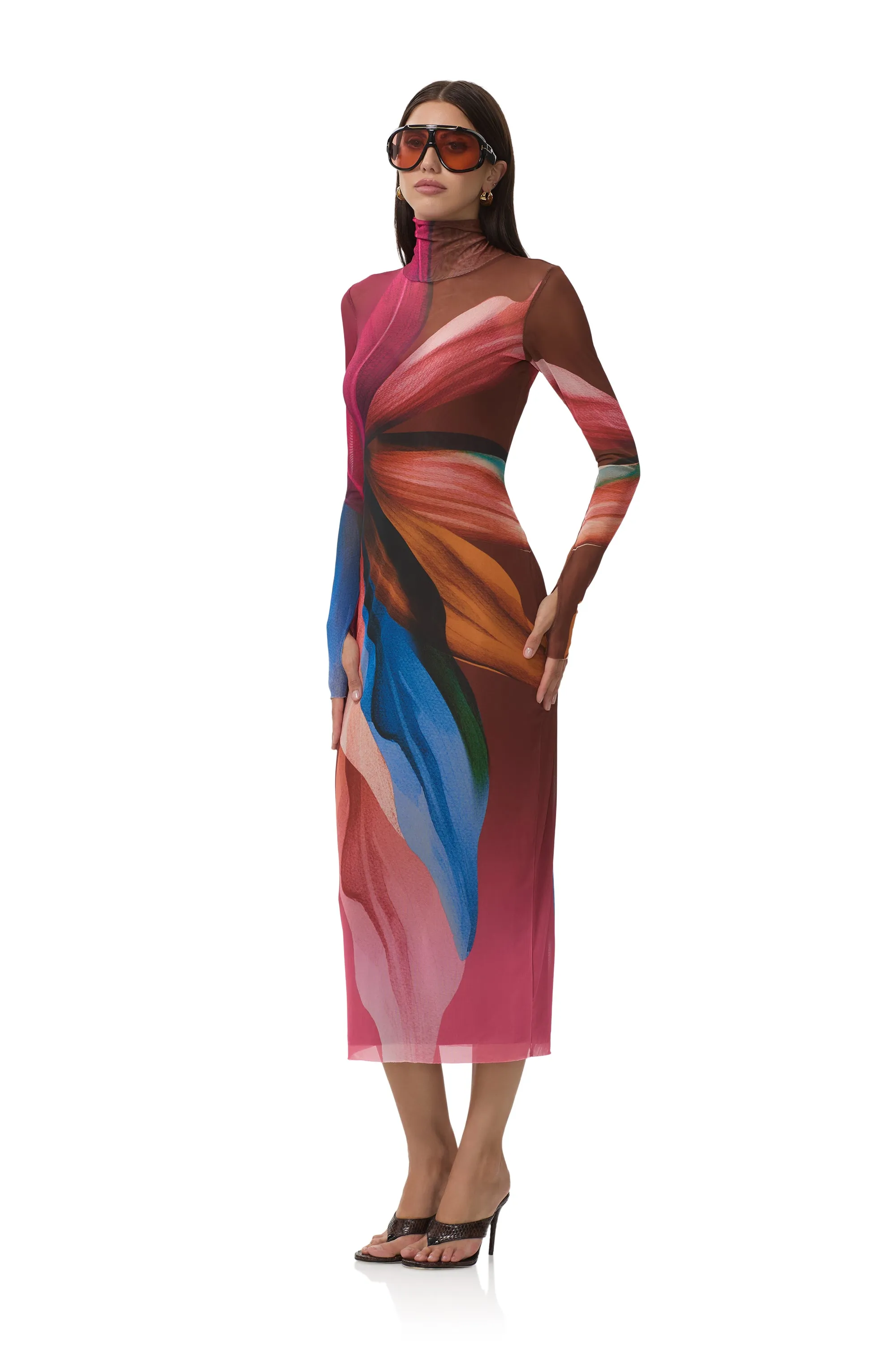 Shailene Dress - Earthen Leaf Lotus Satin Soft