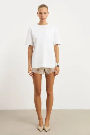 Satin Lace Detail Shorts - Champagne back-to-school Lightweight Flex