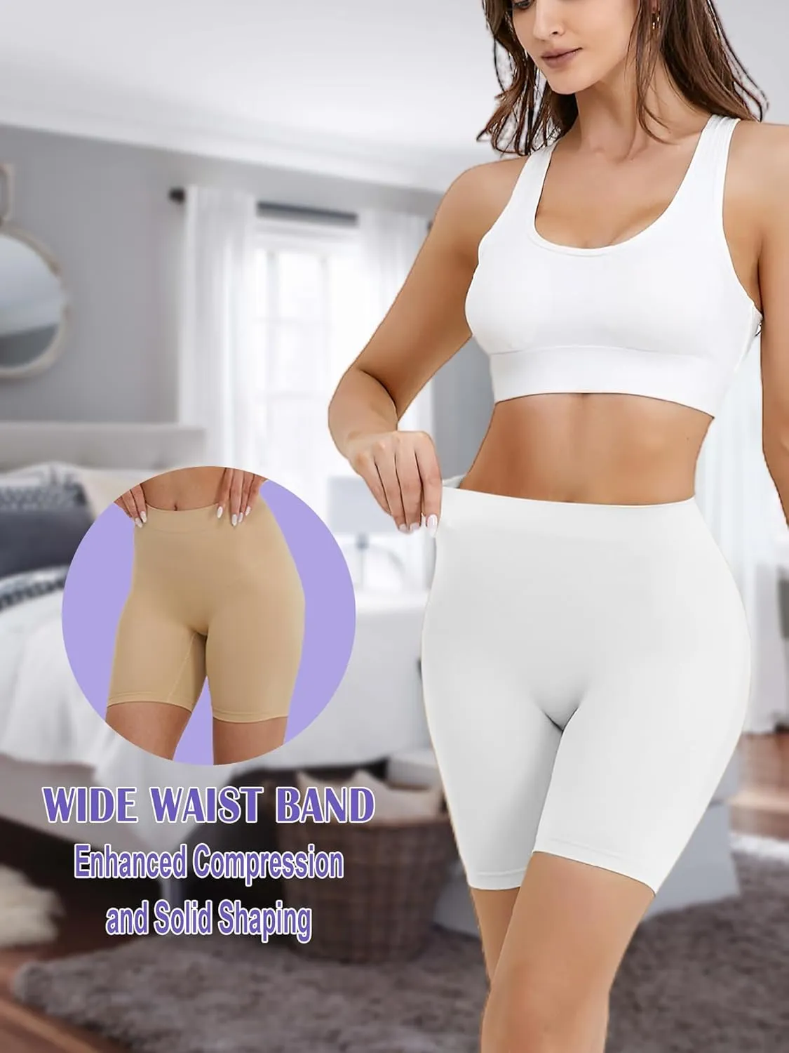 Seamless Slip Shorts for Women Under Dress Tummy Control Shapewear Shorts Anti Chafing High Waisted Underwear Boyshorts