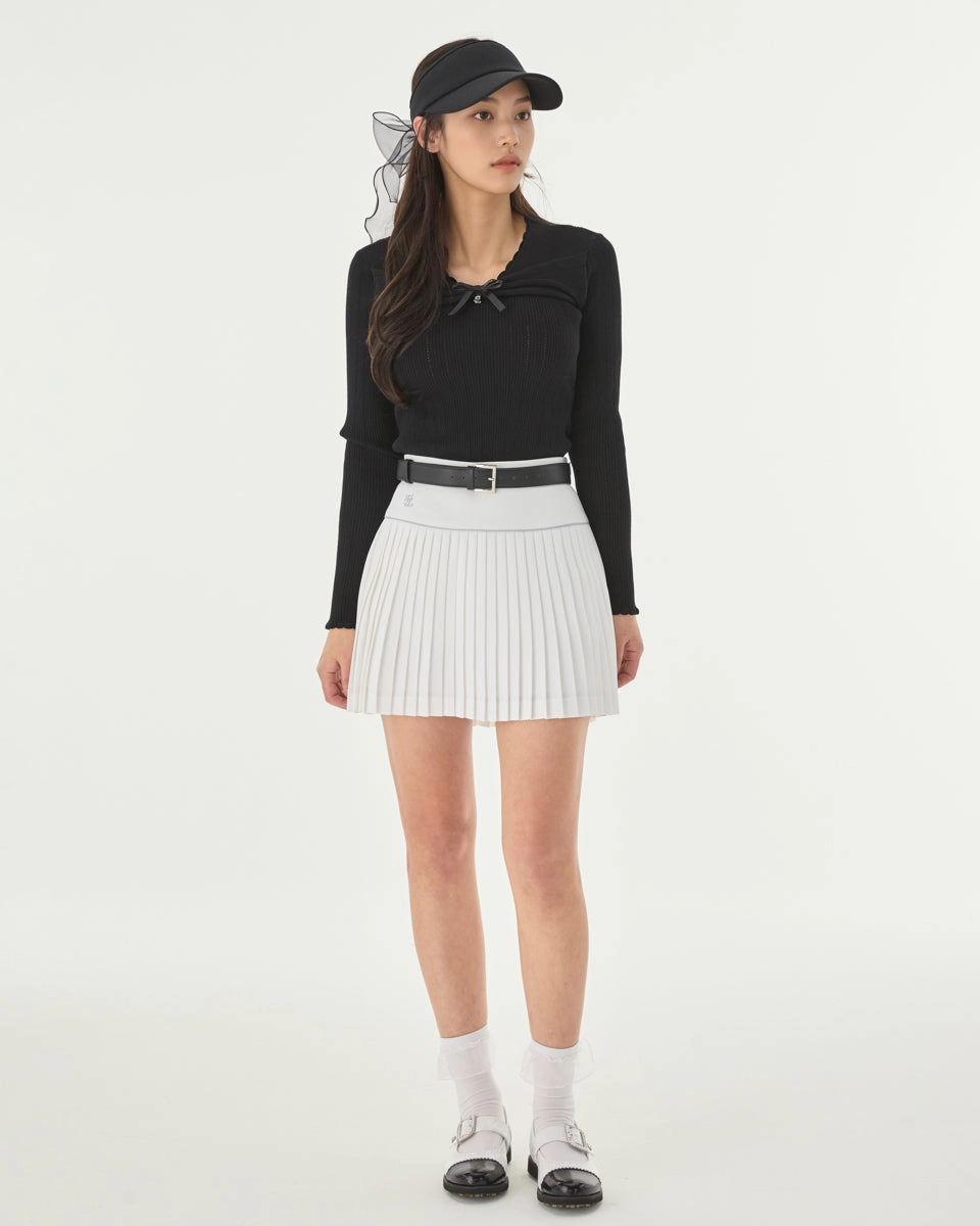 retro look Ribbon shirring knit - Black