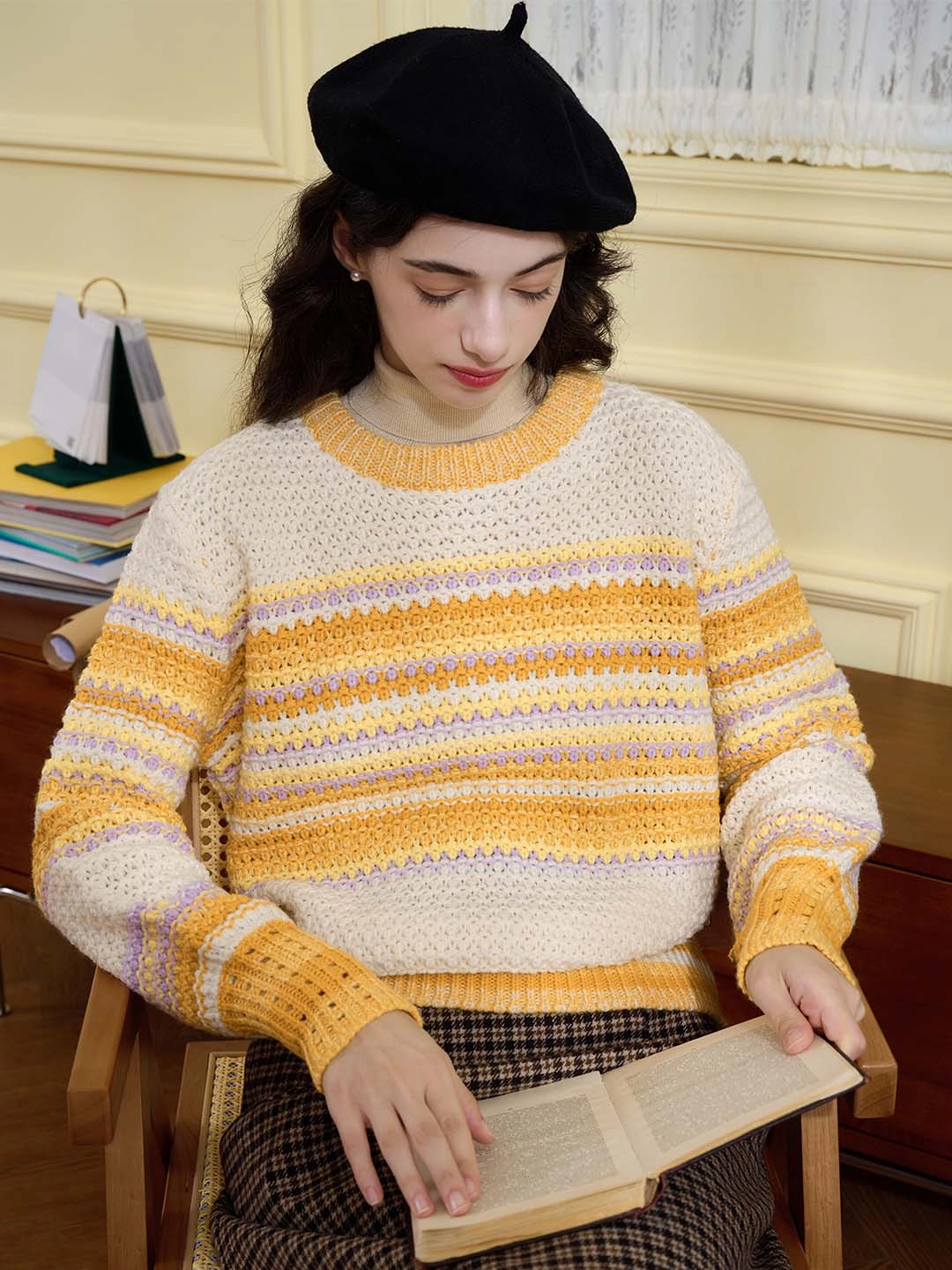 ??Final Sale??Olive Classic Crew Neck Contrast Sweater Garment Dyed