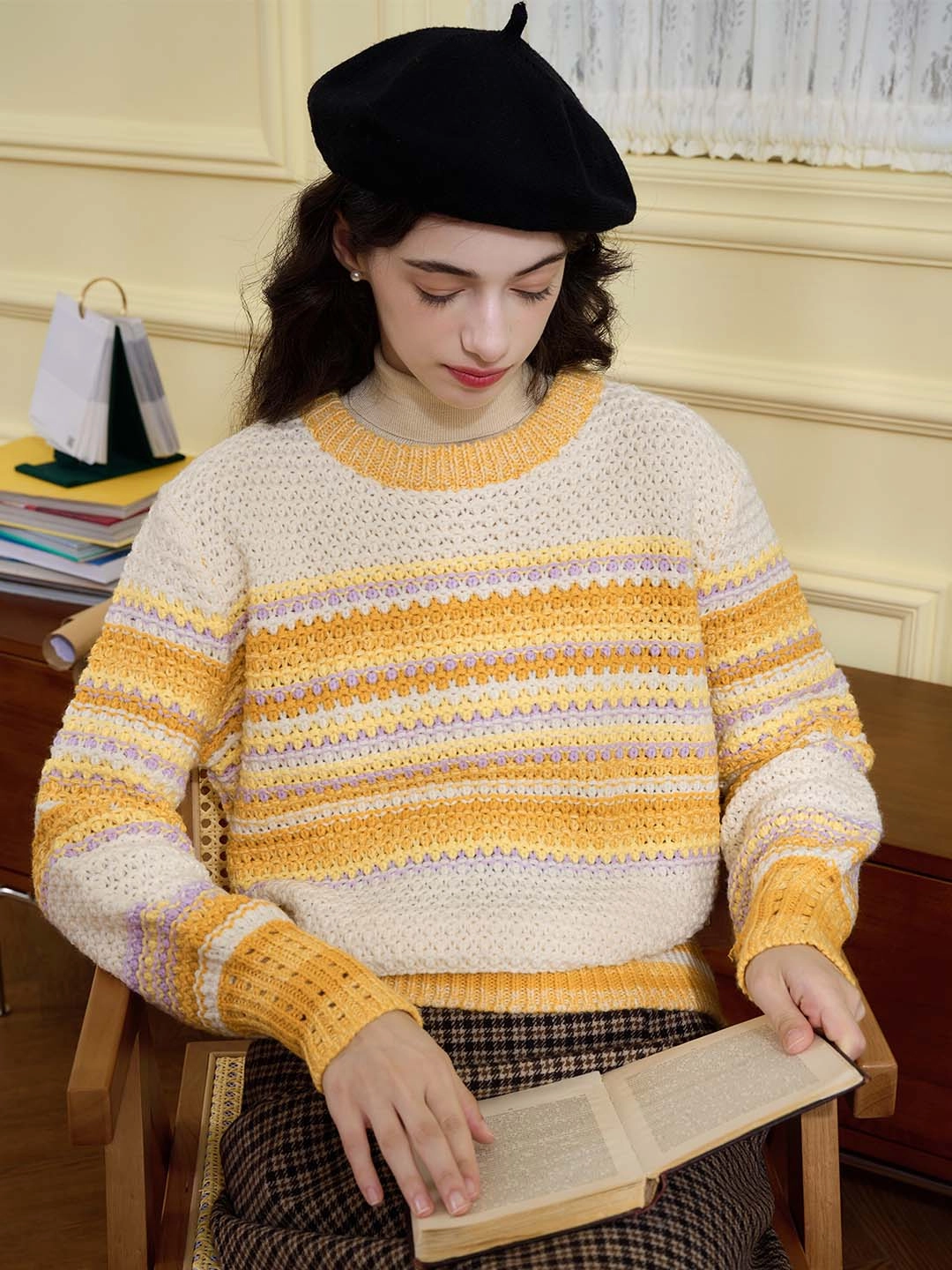 ??Final Sale??Olive Classic Crew Neck Contrast Sweater Shrink Resistant Process